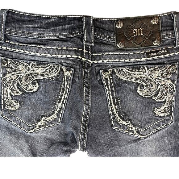MISS ME Skinny Low Rise Embroidered Jeans Womens (25x31) Dark Rhinestone Mcbling - Picture 2 of 8